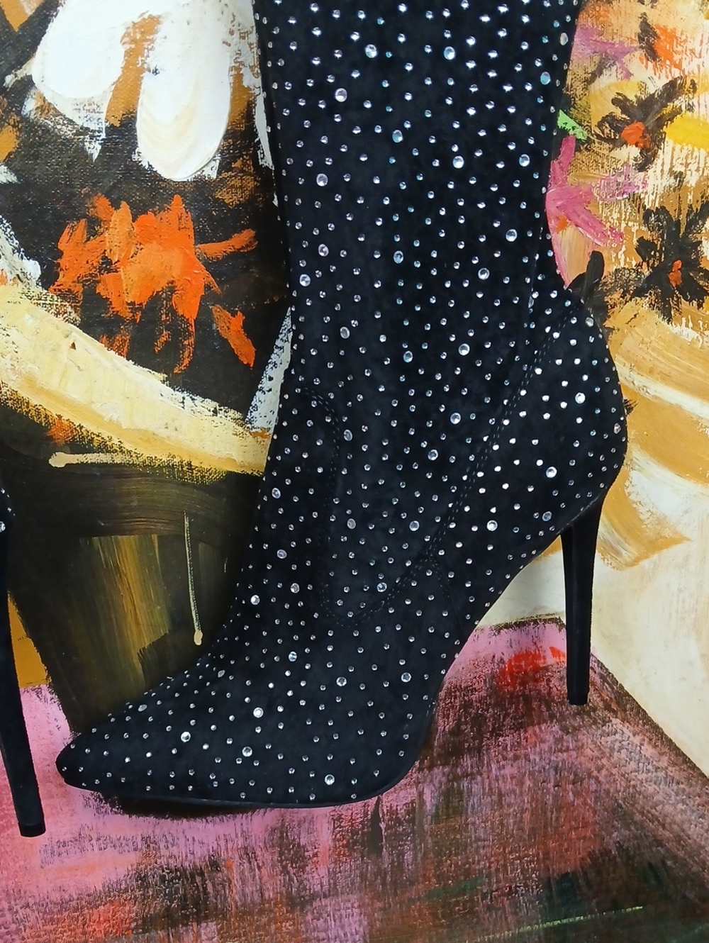 Azalea Wang Black Rhinestone Over The Knee Thigh High Boots Size 9 - Picture 3 of 9